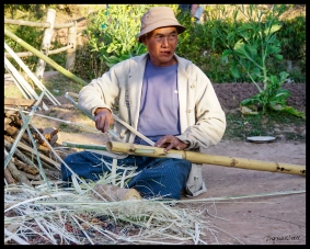 Village Man Making Wood Carrier - Shan State